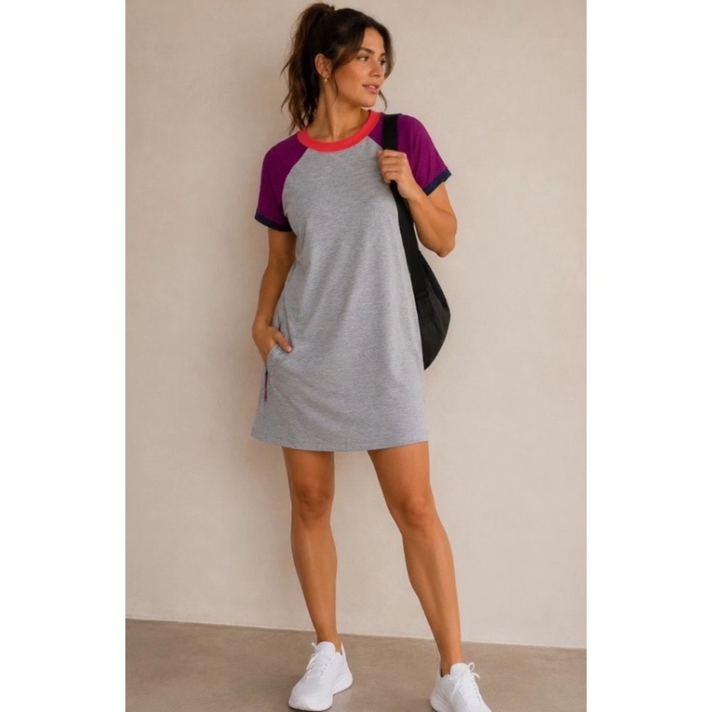 Title Nine Unconventional Dress Heather Gray Purple Colorblock Athletic Small